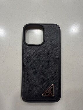 Prada Black Saffiano Leather Phone Case with Card Slot - 14 pro max